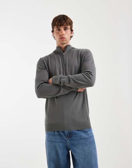 CAPO Egyptian cotton quarter-zip jumper in charcoal, 2 of 5