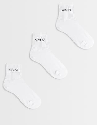 Capo Essential 3 Pack Logo Crew Socks In White