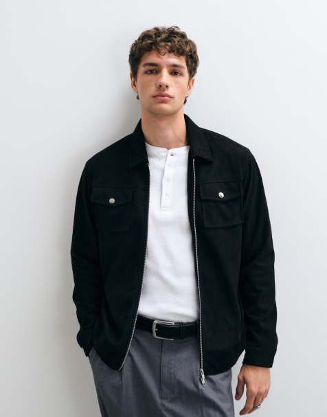 CAPO faux suede zip through collar jacket in black - view 1