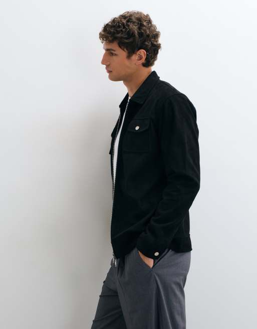 CAPO faux suede zip through collar jacket in black, 2 of 5