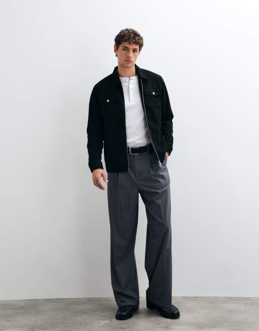 CAPO faux suede zip through collar jacket in black, 4 of 5