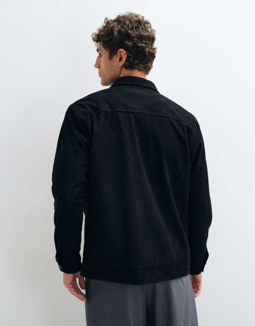 CAPO faux suede zip through collar jacket in black, 5 of 5