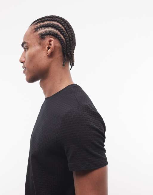 CAPO – Hochwertiges, strukturiertes T-Shirt in Schwarz mit Korbgeflechtsoptik, 3 von 5