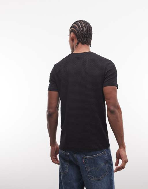 CAPO – Hochwertiges, strukturiertes T-Shirt in Schwarz mit Korbgeflechtsoptik, 5 von 5