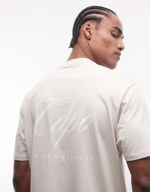 CAPO International - T-shirt beige con stampa del logo sul retro, 5 di 5