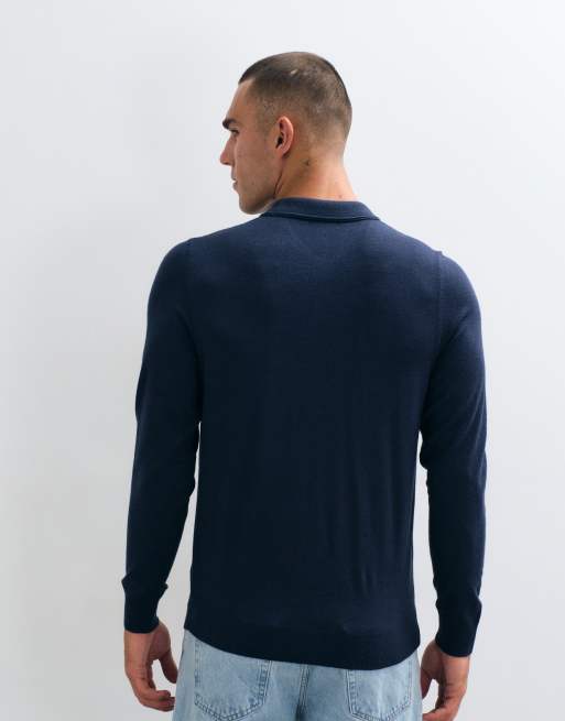 CAPO james långärmad stickad polo i regular fit i navy, 3 av 5