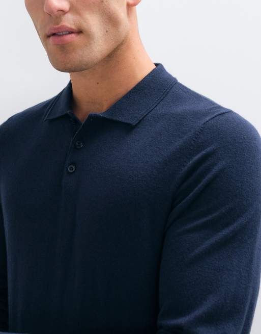 CAPO james polo en maille à manches longues coupe regular bleu marine, 4 de 5