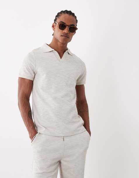 CAPO jersey slub polo shirt co-ord in stone grey - view 1