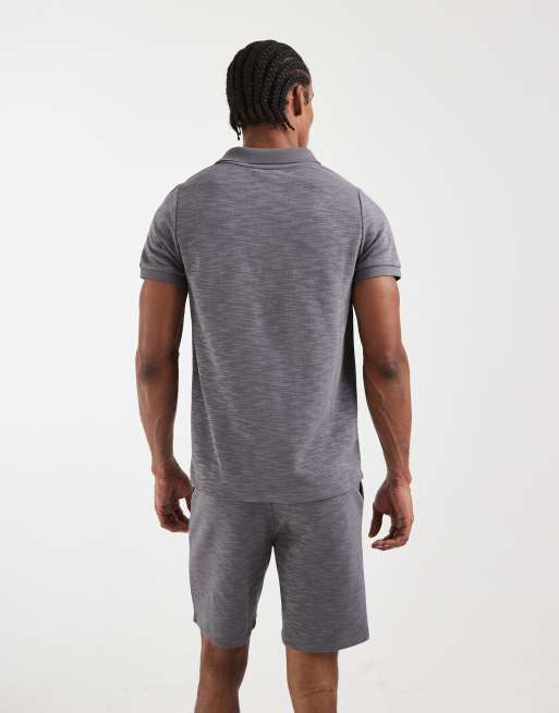 CAPO jersey slub polo shirt set in charcoal, 4 of 5
