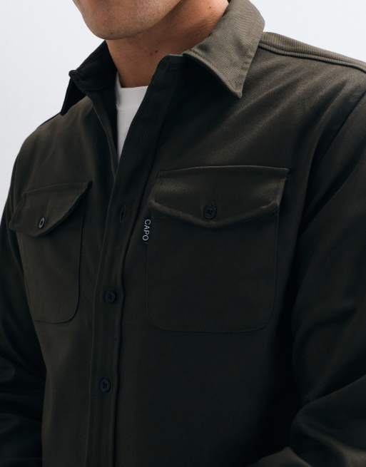 CAPO long sleeve overshirt in khaki, 4 of 5