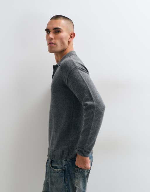 CAPO long sleeve polo shirt in charcoal, 4 of 5