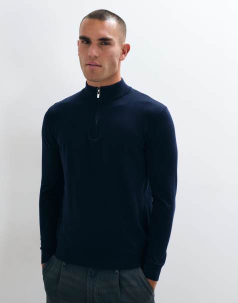 CAPO maglione con zip corta in cotone 100% egiziano blu navy - view 1