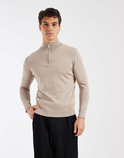 CAPO - Maglione in cotone egiziano color avena con zip corta - view 1