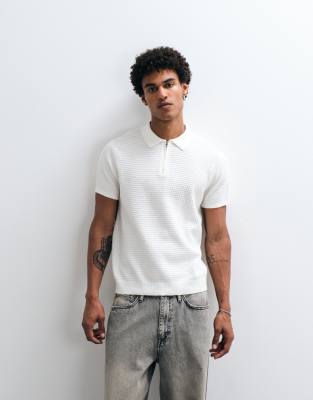 Capo Micro Square Zip Polo In White