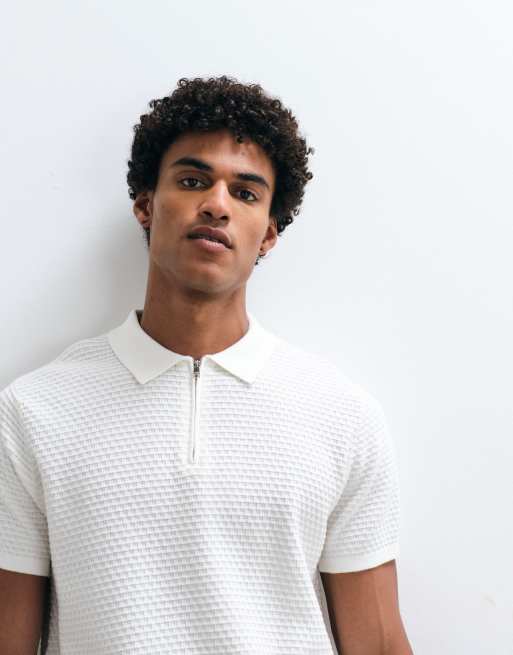 CAPO micro square zip polo in off white, 3 of 5