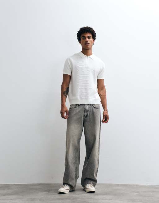CAPO micro square zip polo in off white, 4 of 5