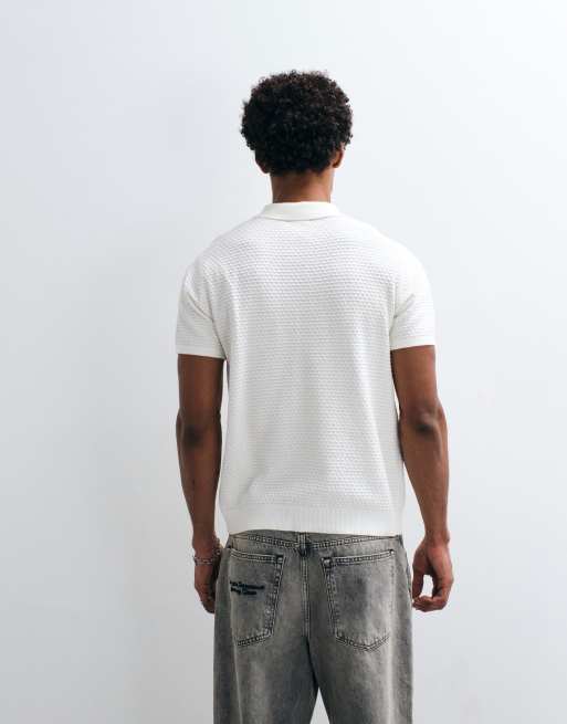 CAPO micro square zip polo in off white, 5 of 5
