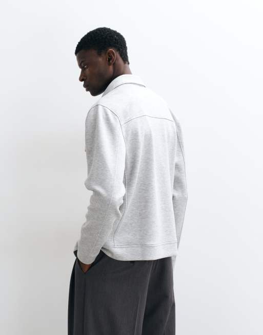 CAPO nick zip through pocket interlock brushed overshirt in grey, 5 of 5