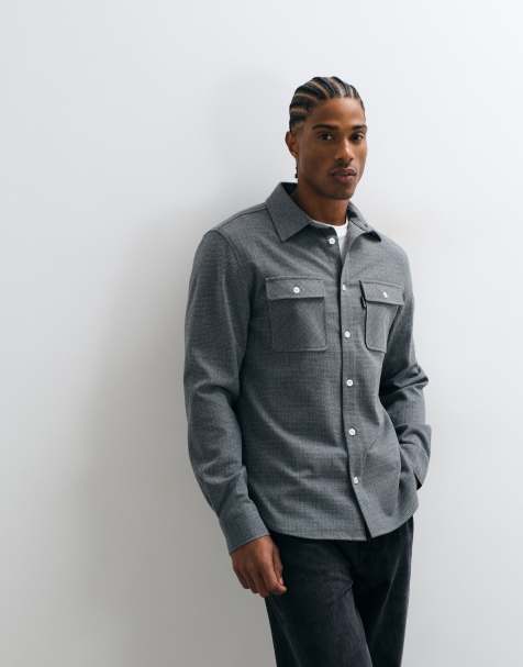 CAPO ollie long sleeve herringbone check overshirt in grey - view 1