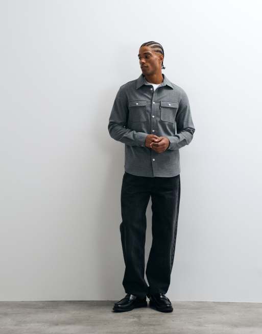 CAPO ollie long sleeve herringbone check overshirt in grey, 3 of 5