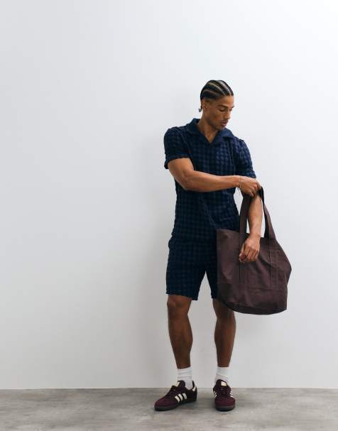 CAPO - Pantaloncini polo con rever in spugna blu navy a rombi in coordinato - view 1