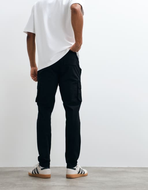 CAPO pantalones cargo de algodón con cintura elástica en negro, 3 de 5