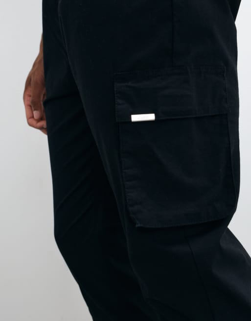 CAPO pantalones cargo de algodón con cintura elástica en negro, 4 de 5