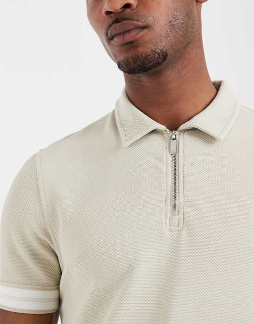 CAPO - Polo d'ensemble à col zippé et bande texturée - Beige clair, 2 de 5