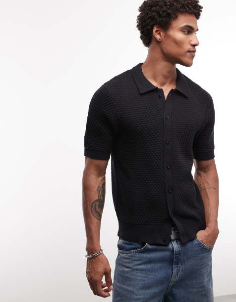 CAPO - Polo nera in jacquard con bottoni - view 1