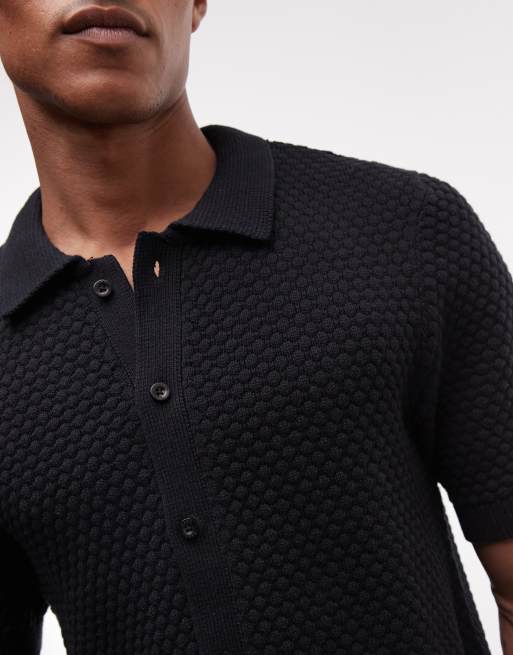CAPO - Polo nera in jacquard con bottoni, 4 di 5
