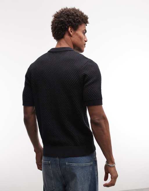 CAPO - Polo nera in jacquard con bottoni, 5 di 5