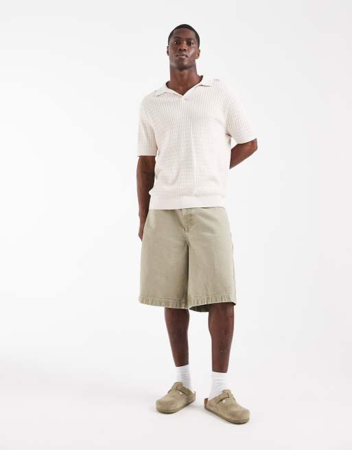 CAPO – Polohemd in Steinbeige mit verdrehtem Zopfmuster und offenem Kragen, 2 von 5