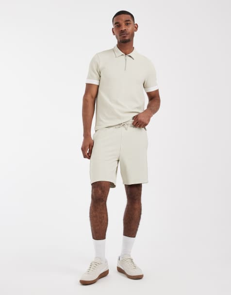 CAPO - Poloshirt met textuur, bies en rits en kraagje in lichtbeige, deel van co-ord set - view 1