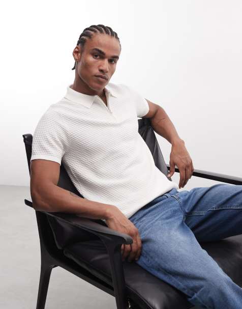 CAPO - Poloshirt met vierkante kraag en rits in gebroken wit - view 1