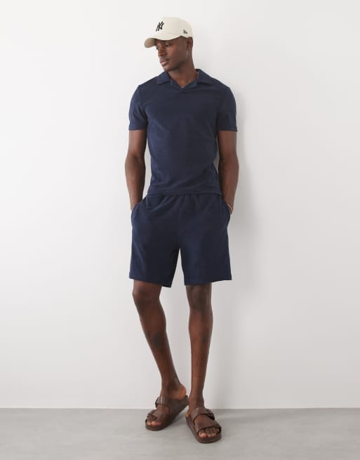 CAPO - Poloshirt van badstof met reverskraag in marineblauw, deel van co-ord set, 3 van 3