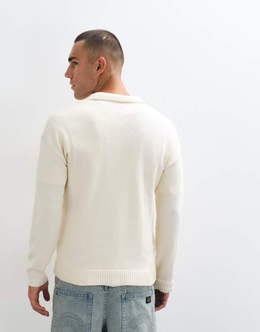 CAPO premium knitted long sleeve polo shirt in cream, 4 of 5