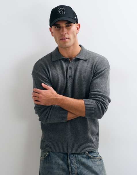 Capo premium long sleeve knitted polo shirt jumper in charcoal grey - view 1