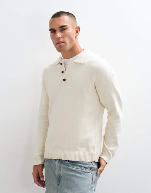 CAPO premium strikket langærmet poloskjorte i cream, 5 af 5