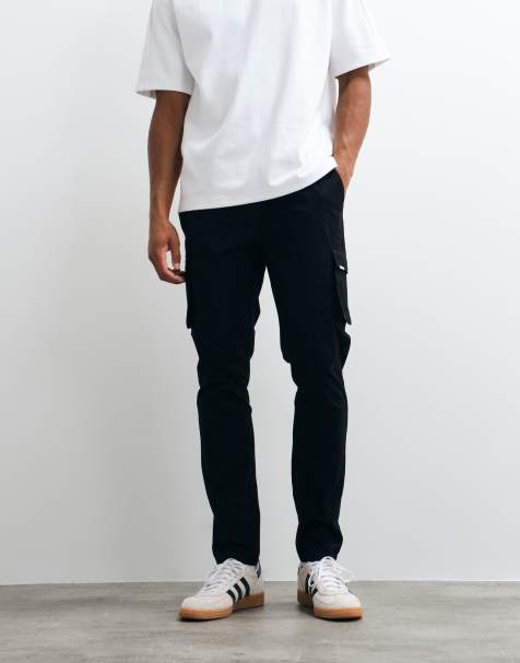 CAPO pull on elasticated waist cotton-rich cargo trousers in black