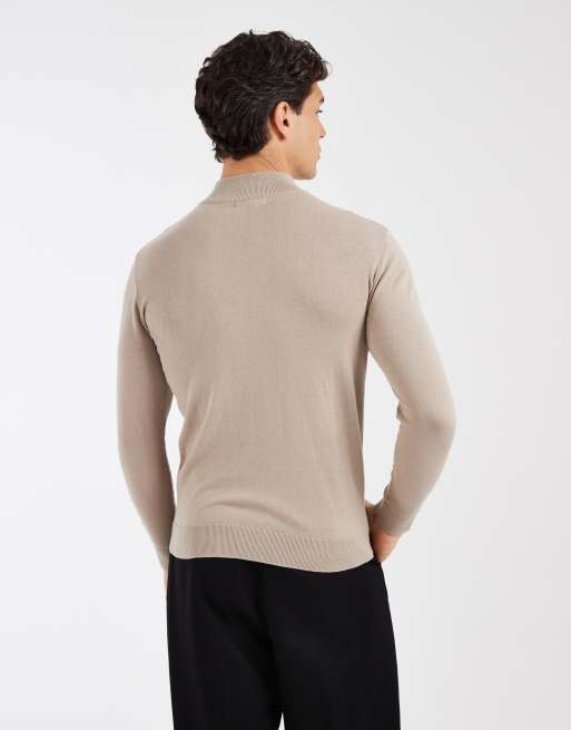 CAPO – Pullover aus ägyptischer Baumwolle in Hellbeige mit kurzem Reißverschluss, 5 von 5