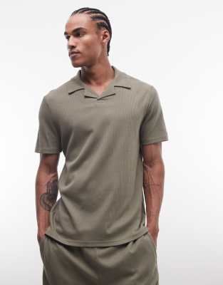 Capo Ribbed Stripe Revere Shirt Co-ord In Green