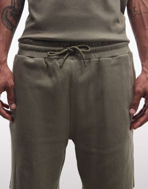 CAPO ribbed stripe revere shorts in green (part of a set), 5 of 5