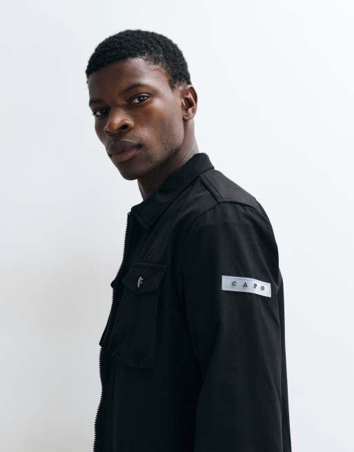 CAPO shacket utility nera con chiusura con zip, 3 di 5