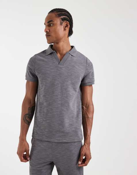 CAPO slubby jersey polo shirt in charcoal - part of a set - view 1