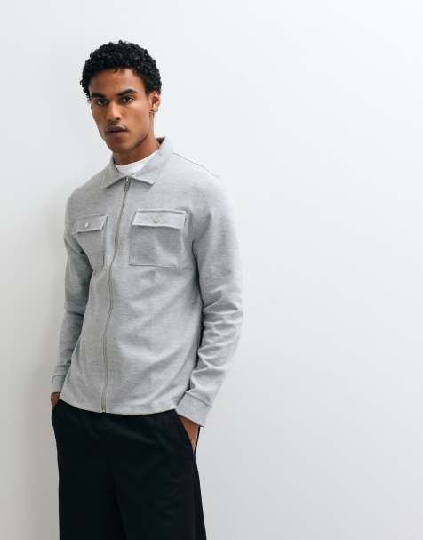 CAPO soft touch zip through pocket overshirt in grey - view 1