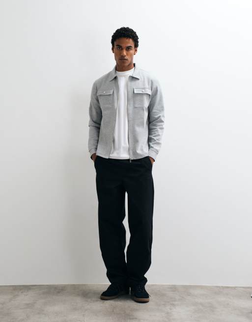 CAPO soft touch zip through pocket overshirt in grey, 2 of 5