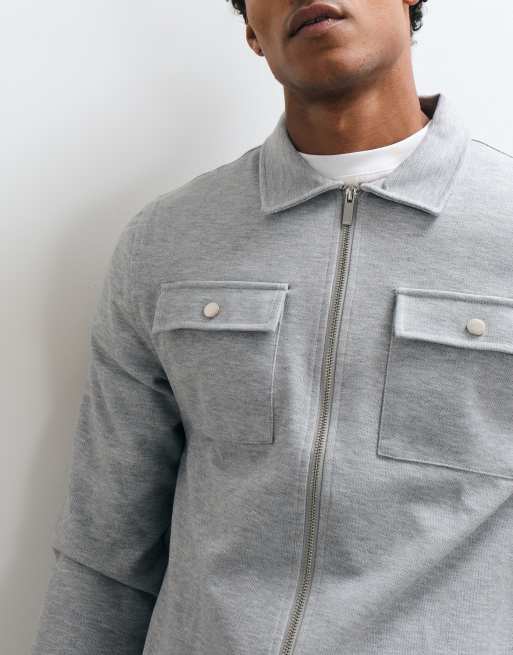 CAPO soft touch zip through pocket overshirt in grey, 3 of 5