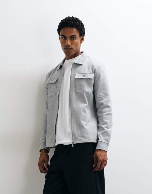 CAPO soft touch zip through pocket overshirt in grey, 5 of 5