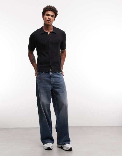 CAPO - Sort poloskjorte med knapper i jacquard, 2 af 5