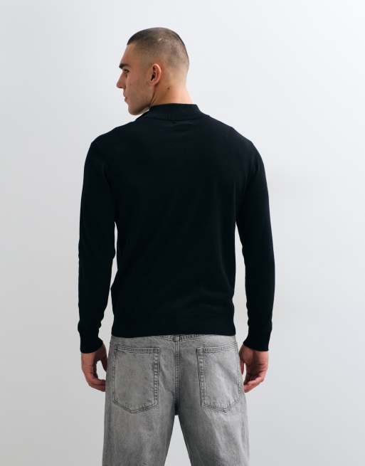 CAPO sweatshirt met kwartrits van 100% katoen in zwart, 4 van 5